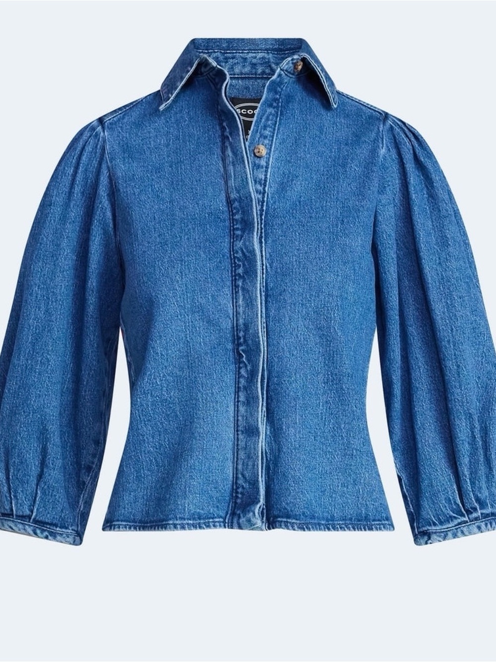 Scoop Denim Shirt with 3/4 Length Puff Sleeve Size XL